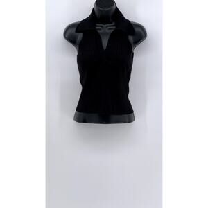UNBRANDED Women's Black Ribbed Collared Sleeveless Top SZ XS